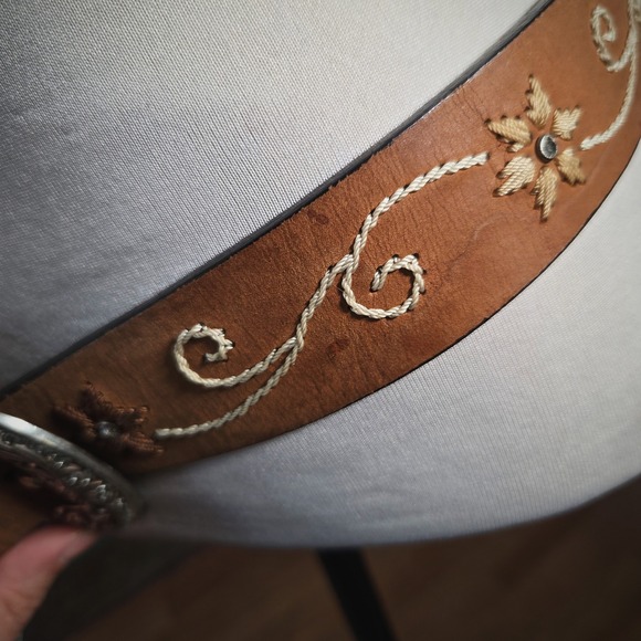 Nocona Belt Co Womens Brown Leather Western Embroidered Silver Buckle Size M